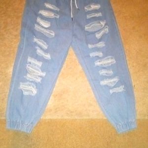 Plus drawstrings waist ripped jeans